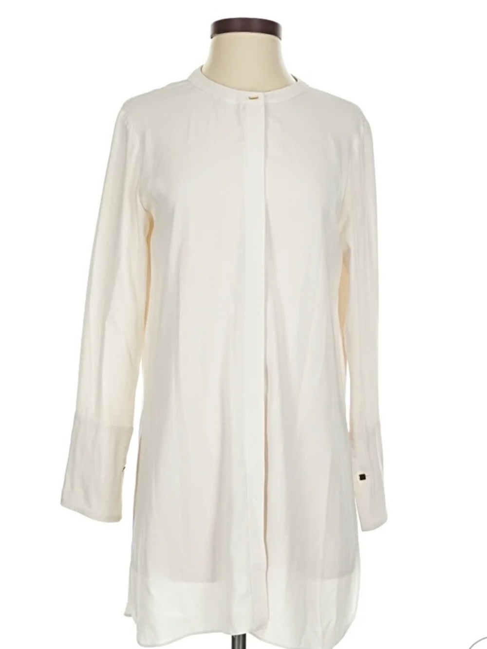 MM. LaFleur Longline Mandarin Collar Ivory Button Up Shirt, Size Small